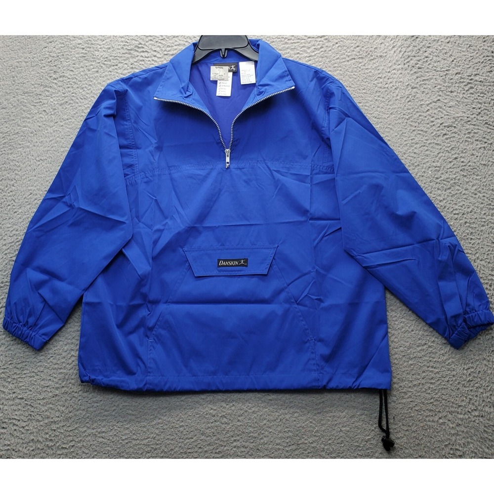 Danskin Rain Jacket Mens S/M Blue Drawcord‎ Adjustable Elastic Cuff Quarter Zip